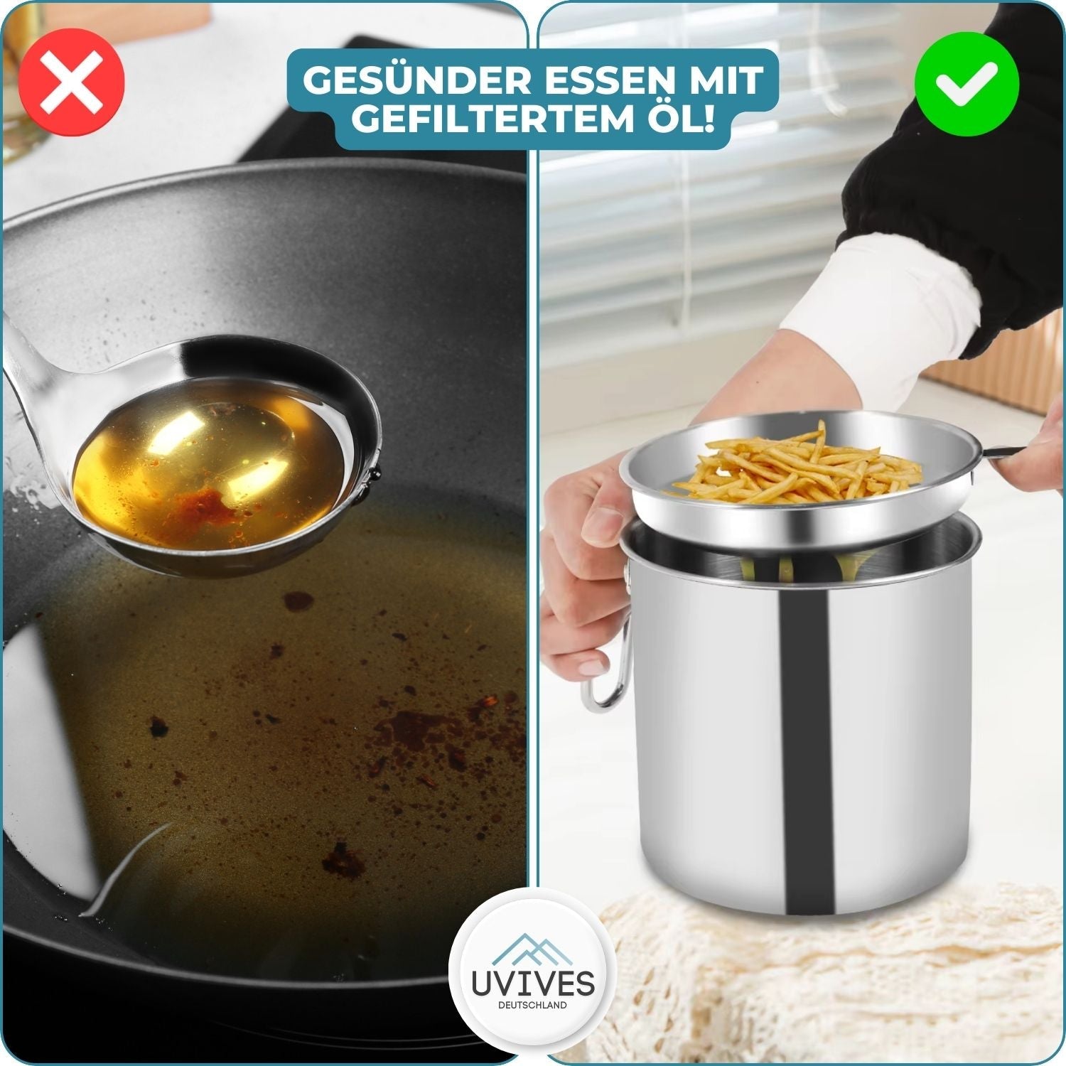 OilSaver™ - Stainless steel kitchen oil container with strainer