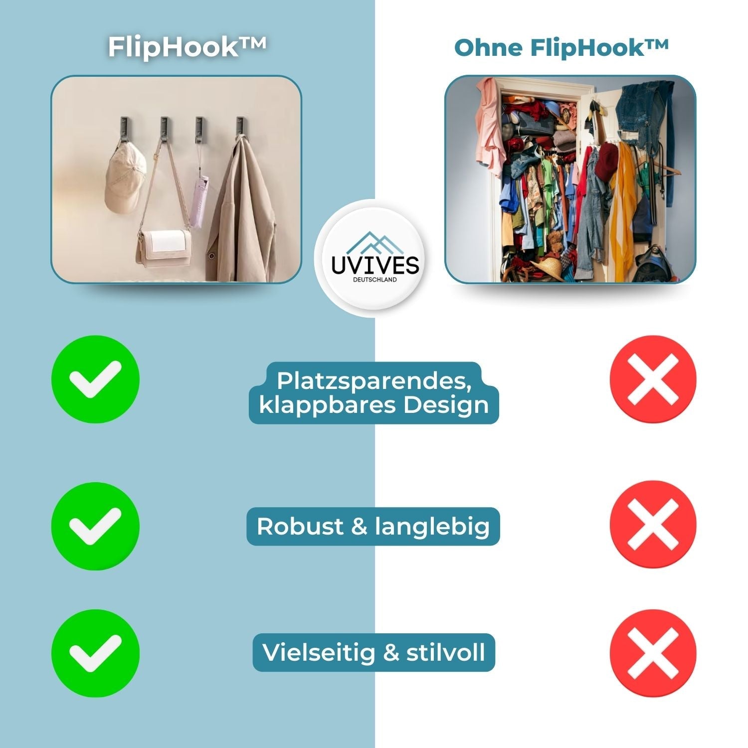 2+2 FREE | FlipHook™ - Rectangular foldable coat and clothes hooks