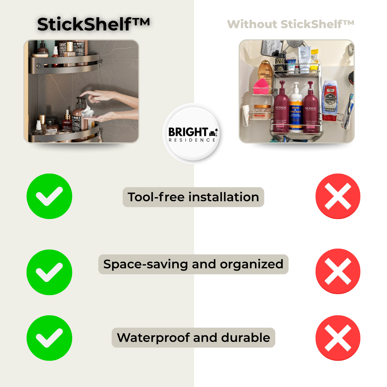 StickShelf™ - Extra Bathroom Storage Without Drilling