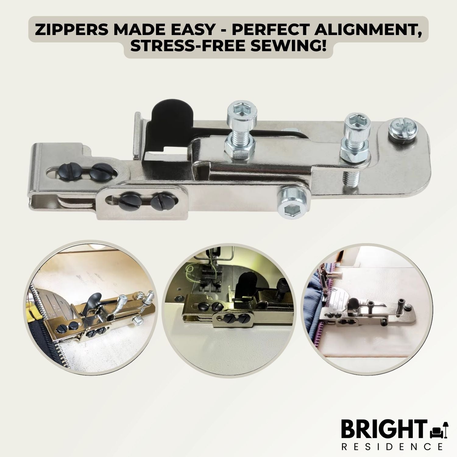 ZipFix™ - Zipper foot for positioning the stitch line