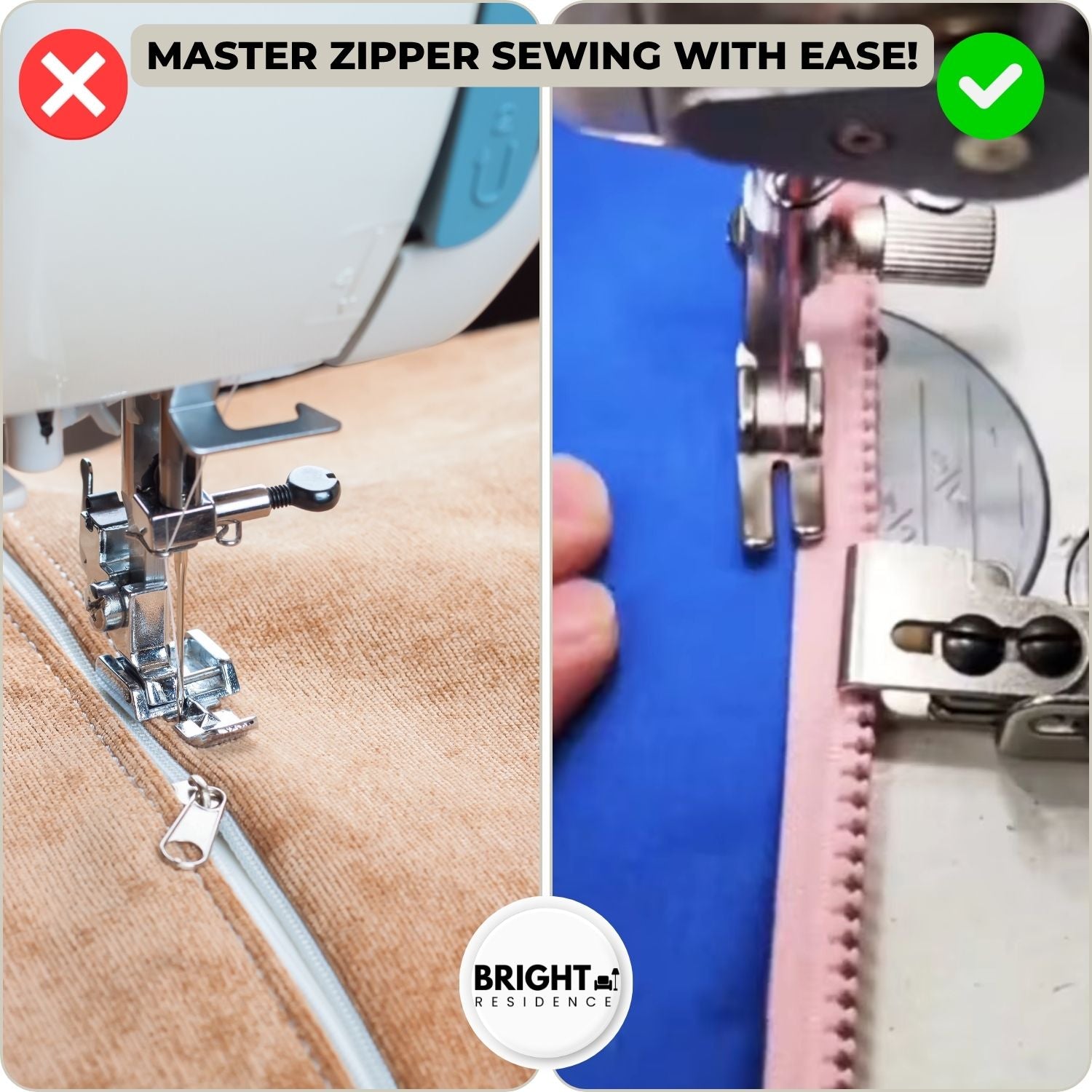 ZipFix™ - Zipper foot for positioning the stitch line