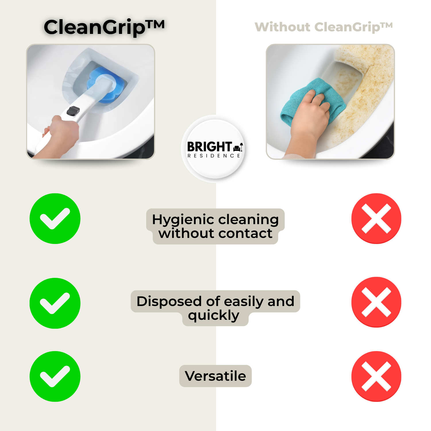 CleanGrip - Hygienically clean toilet without scrubbing