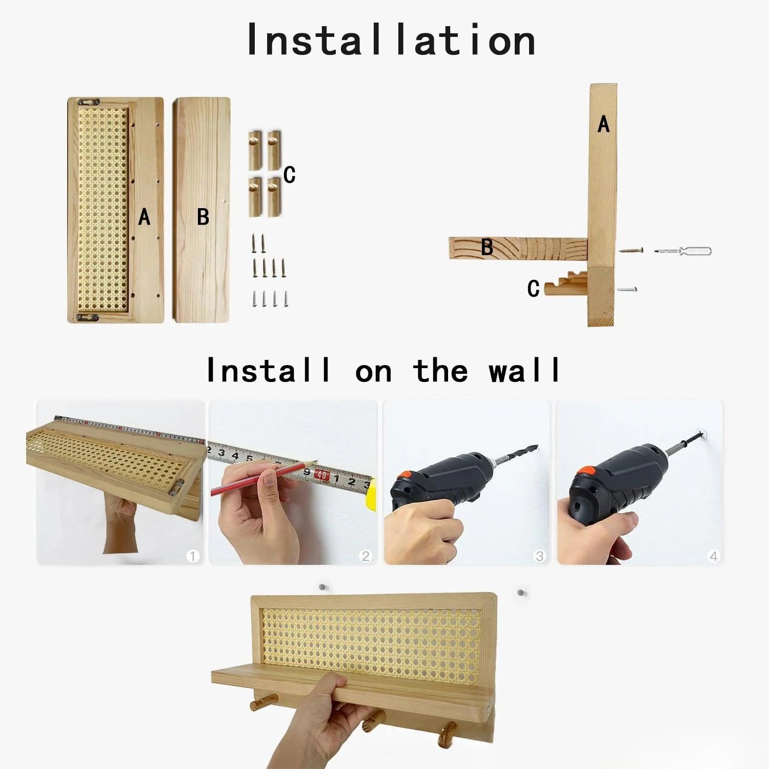 WeaveRack - Wall shelf made of wood and rattan