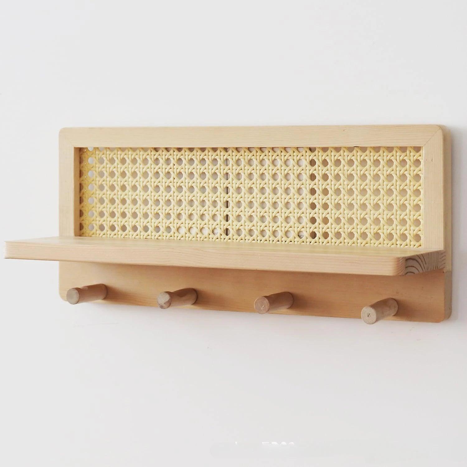 WeaveRack - Wall shelf made of wood and rattan